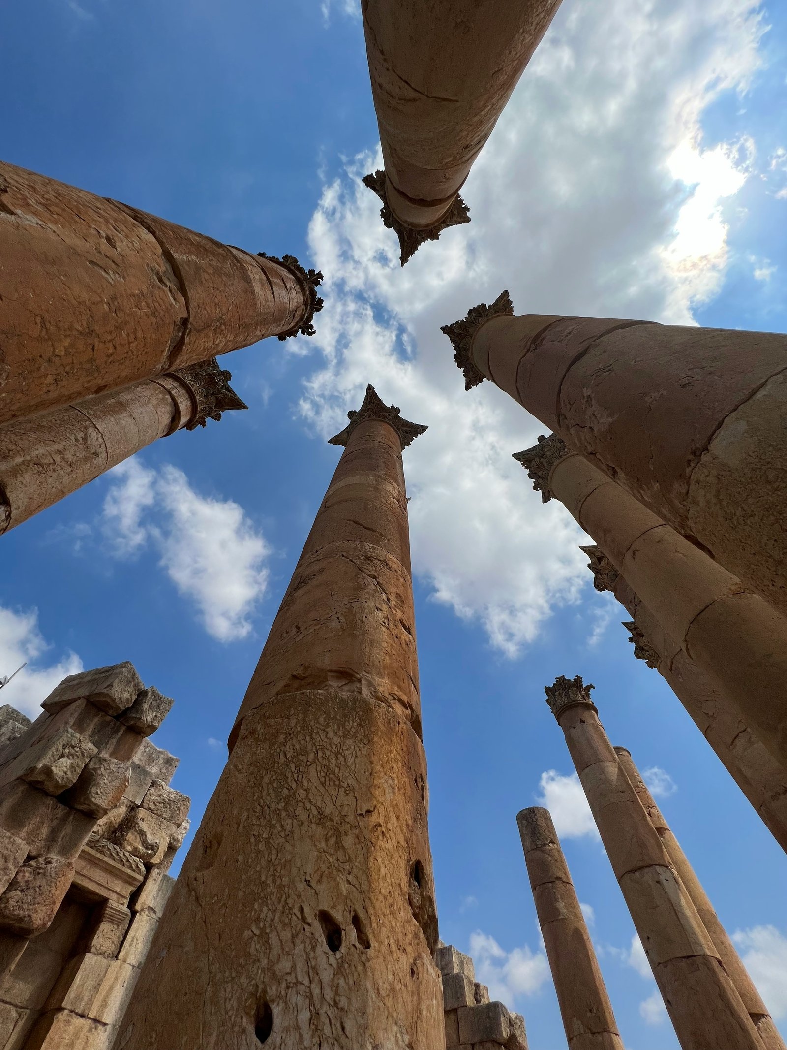 a group of stone pillars