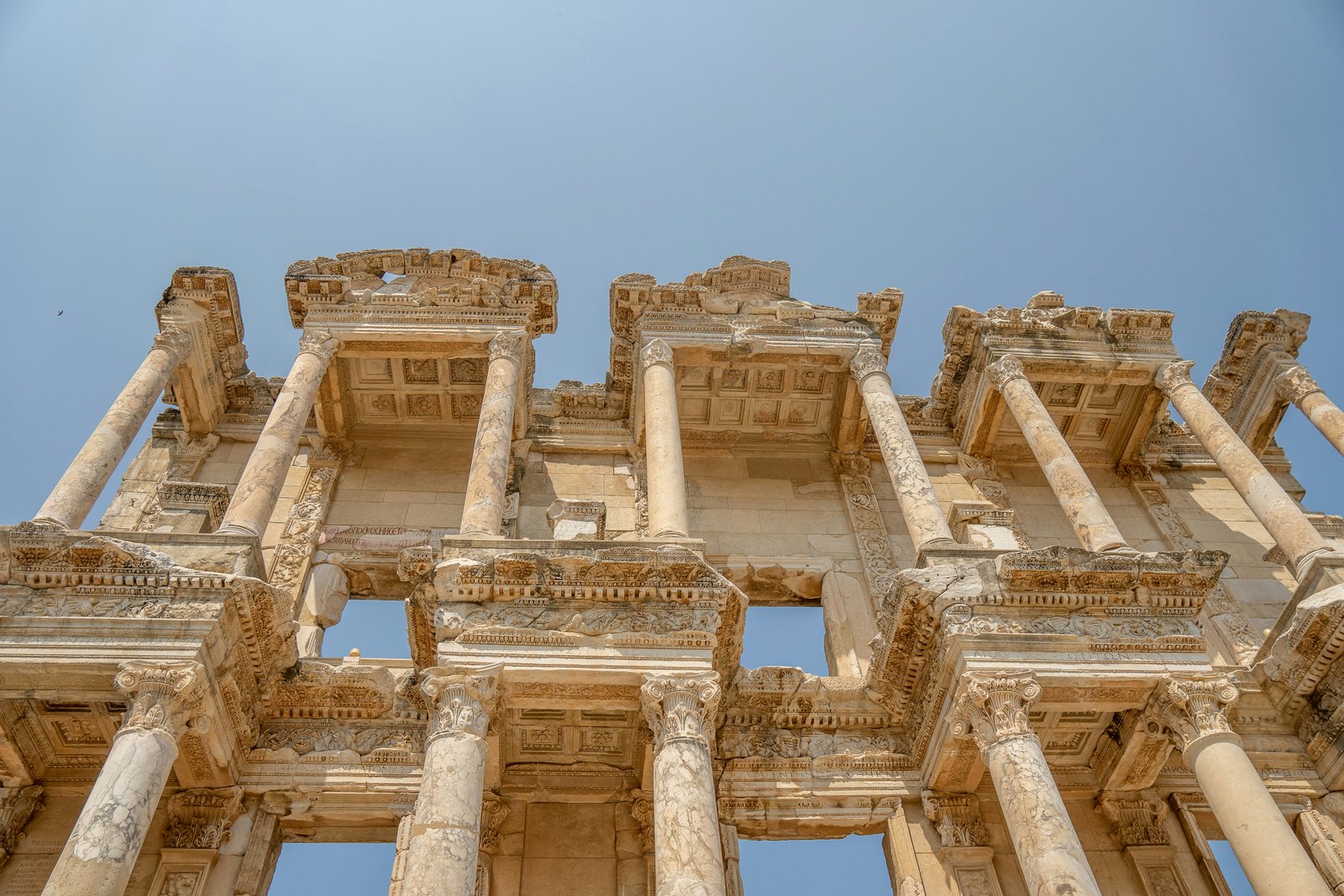 a very tall building with lots of columns